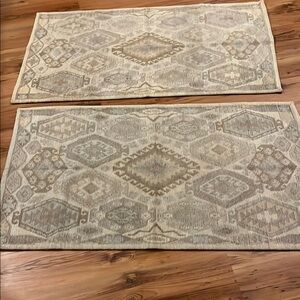 Set of 2 Neutral Colored Southwest Geometric Patterned Area Rugs 47” x 28”